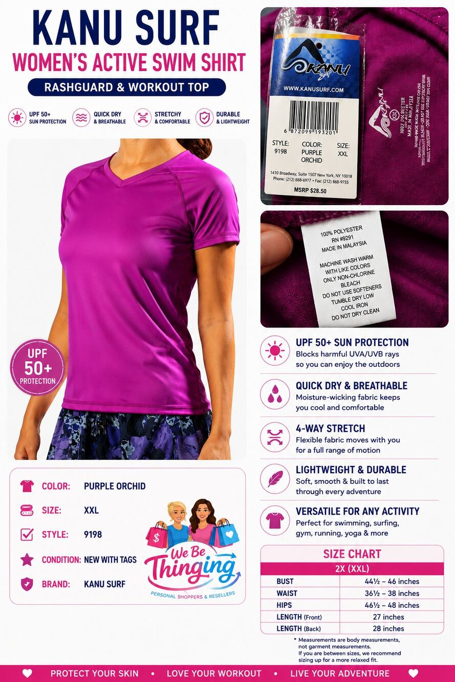Kanu Surf Women's UPF 50+ Rash Guard Swim Shirt Purple Orchid XXL